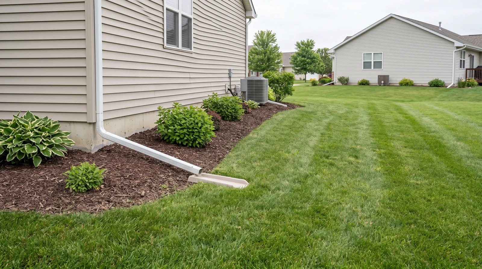 Exterior residential drainage and landscaping context