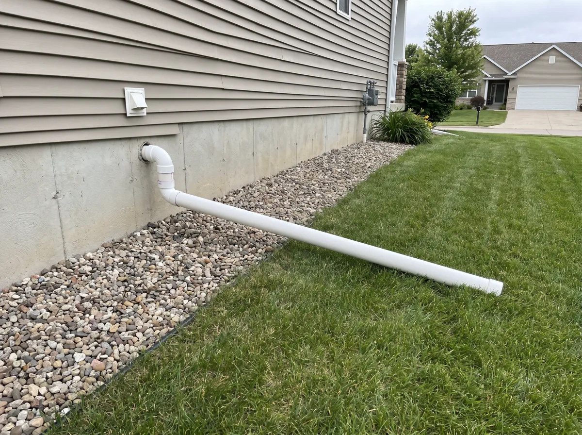 Exterior residential sump pump discharge routing