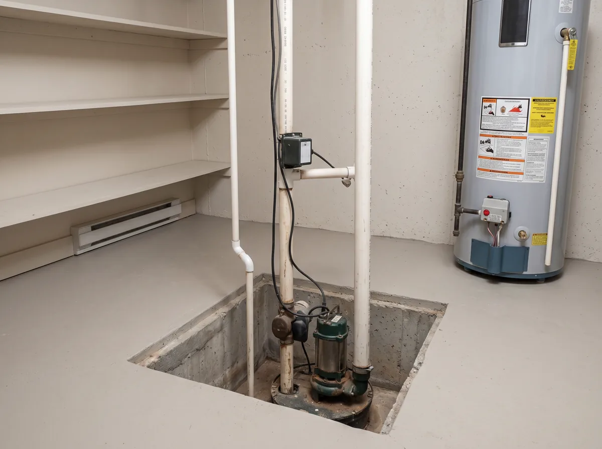 Utility space showing an aging sump pump system