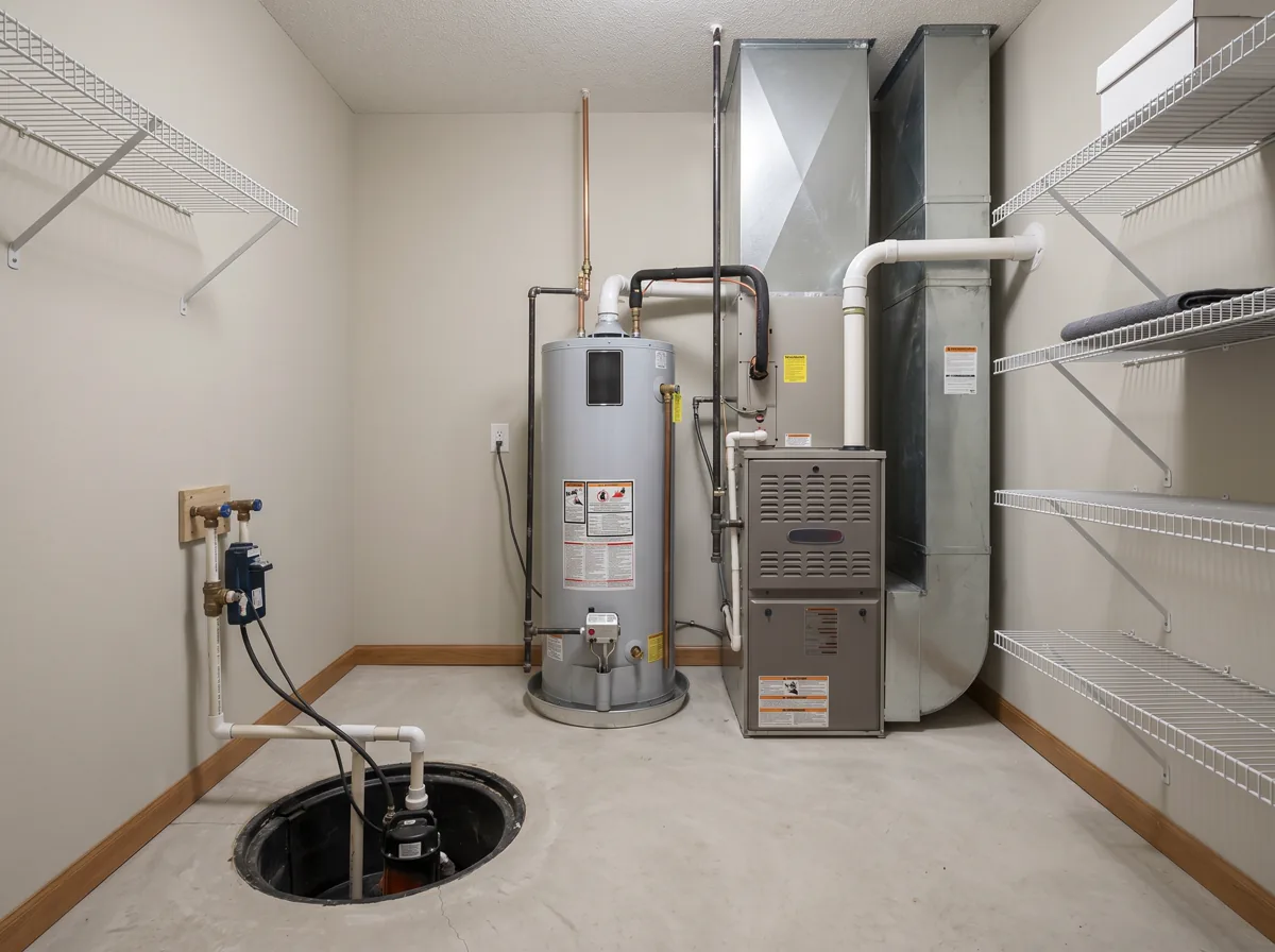 Residential utility room with sump pump equipment